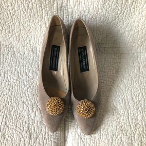 Stuart Weitzman Vintage Heels Grey Suede & Gold